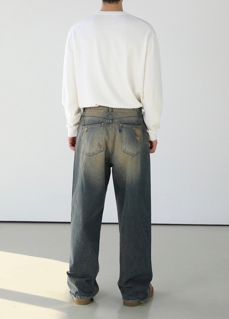 Washed Jeans Wide Pants