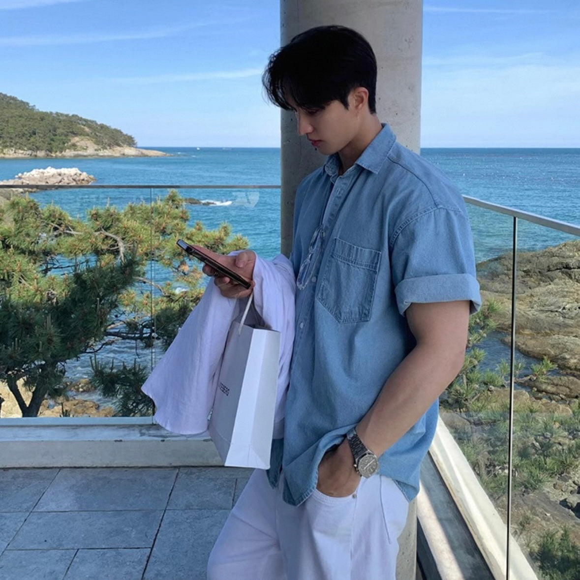 Retro Wash Denim Summer Shirt