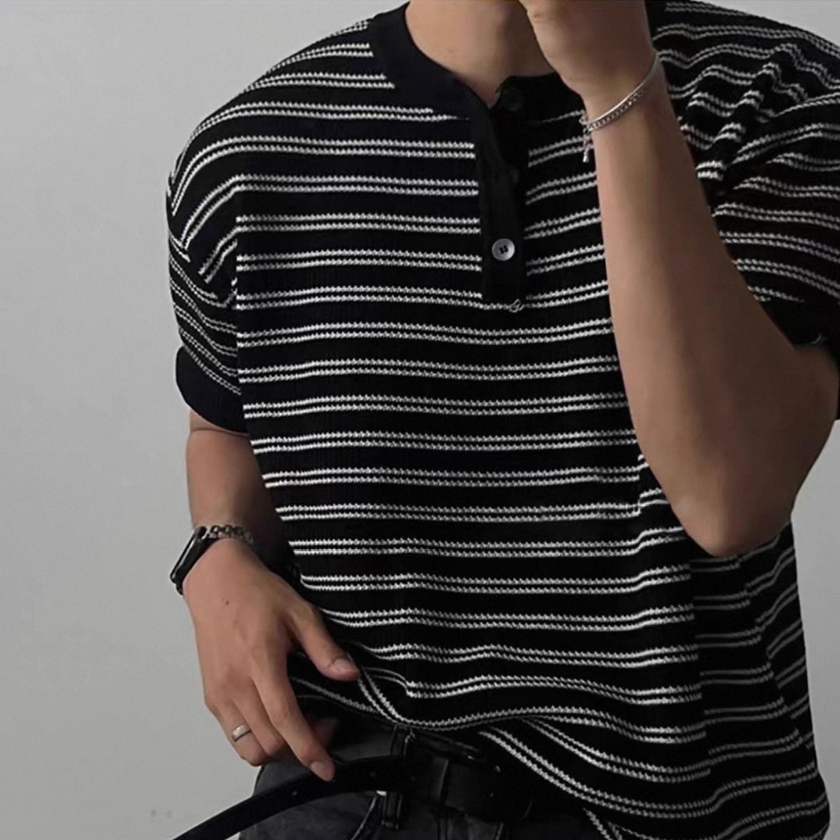 Casual Striped Knit T-Shirt