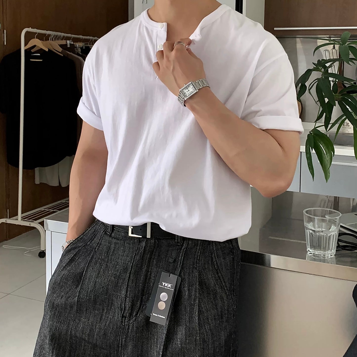 Henry Collar Casual Summer T-shirt