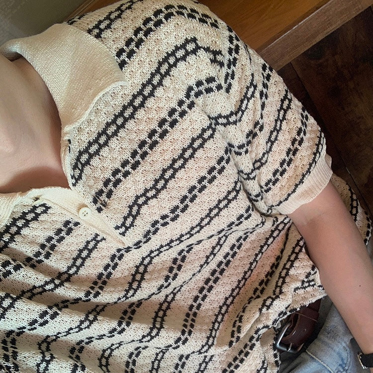 Korean Summer Breeze Striped Knit Polo
