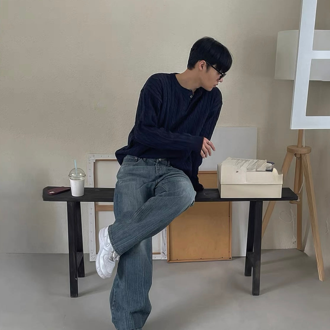 Henley Neck Knit Sweater