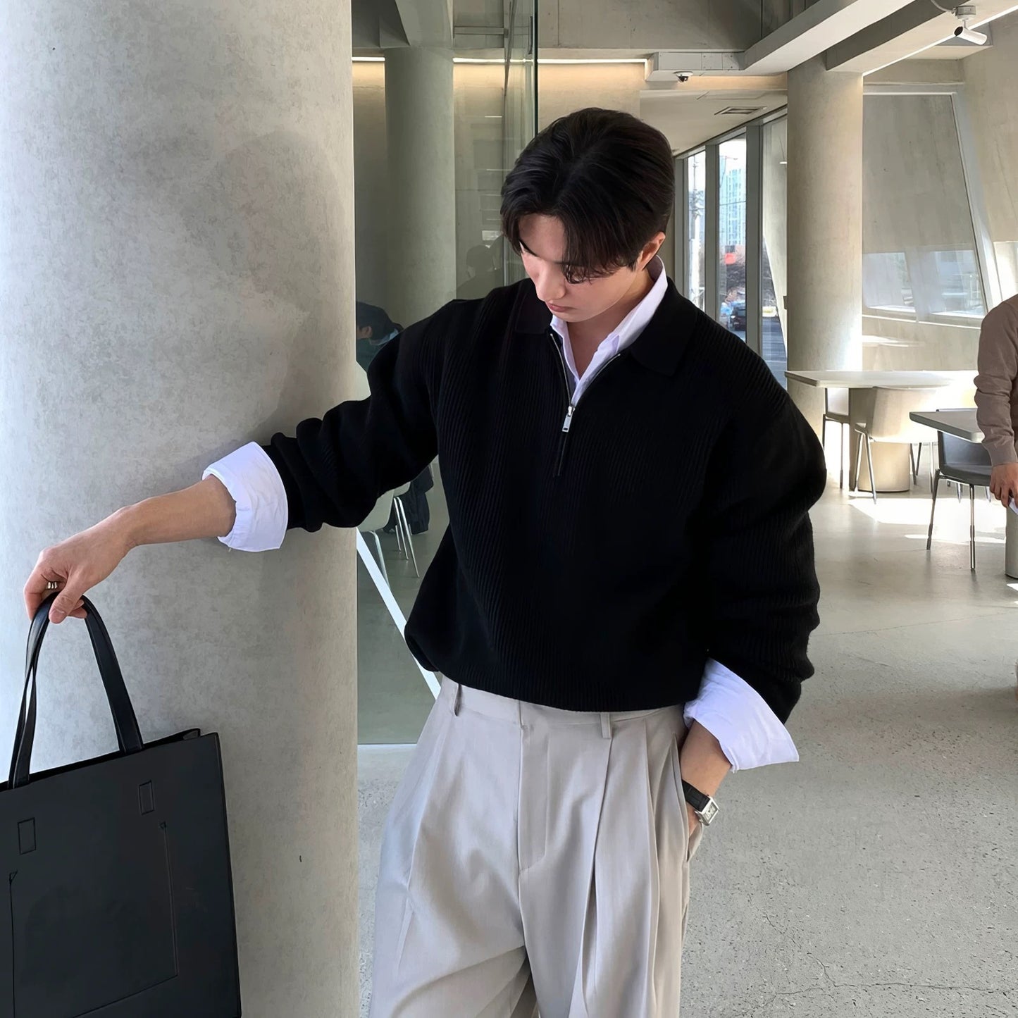 Half-Zip Lapel Knit Sweater