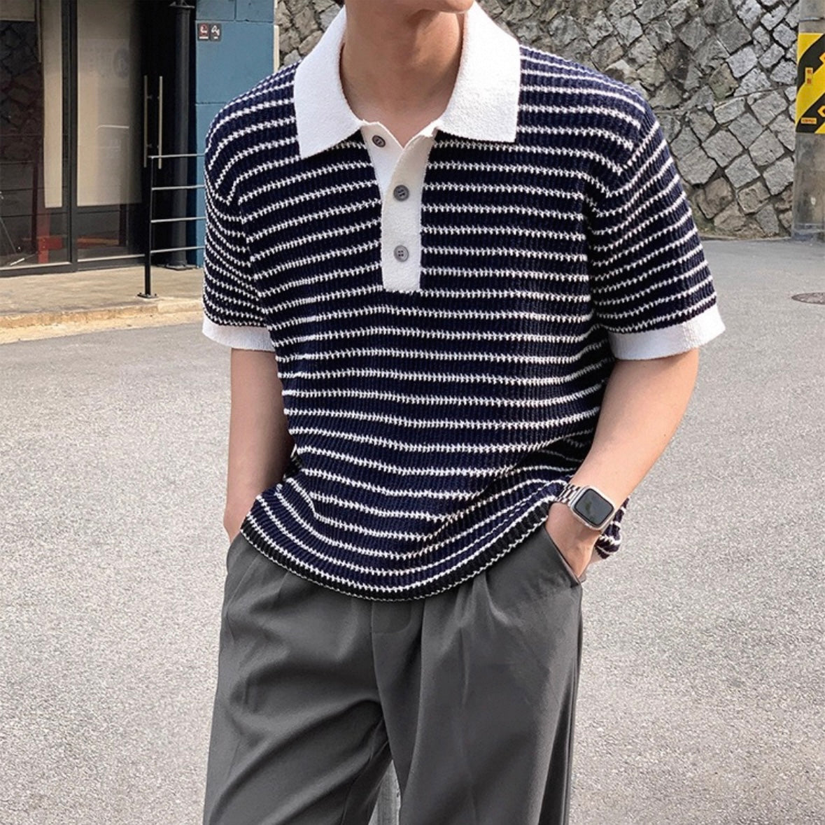 Korean Striped Polo Shirt