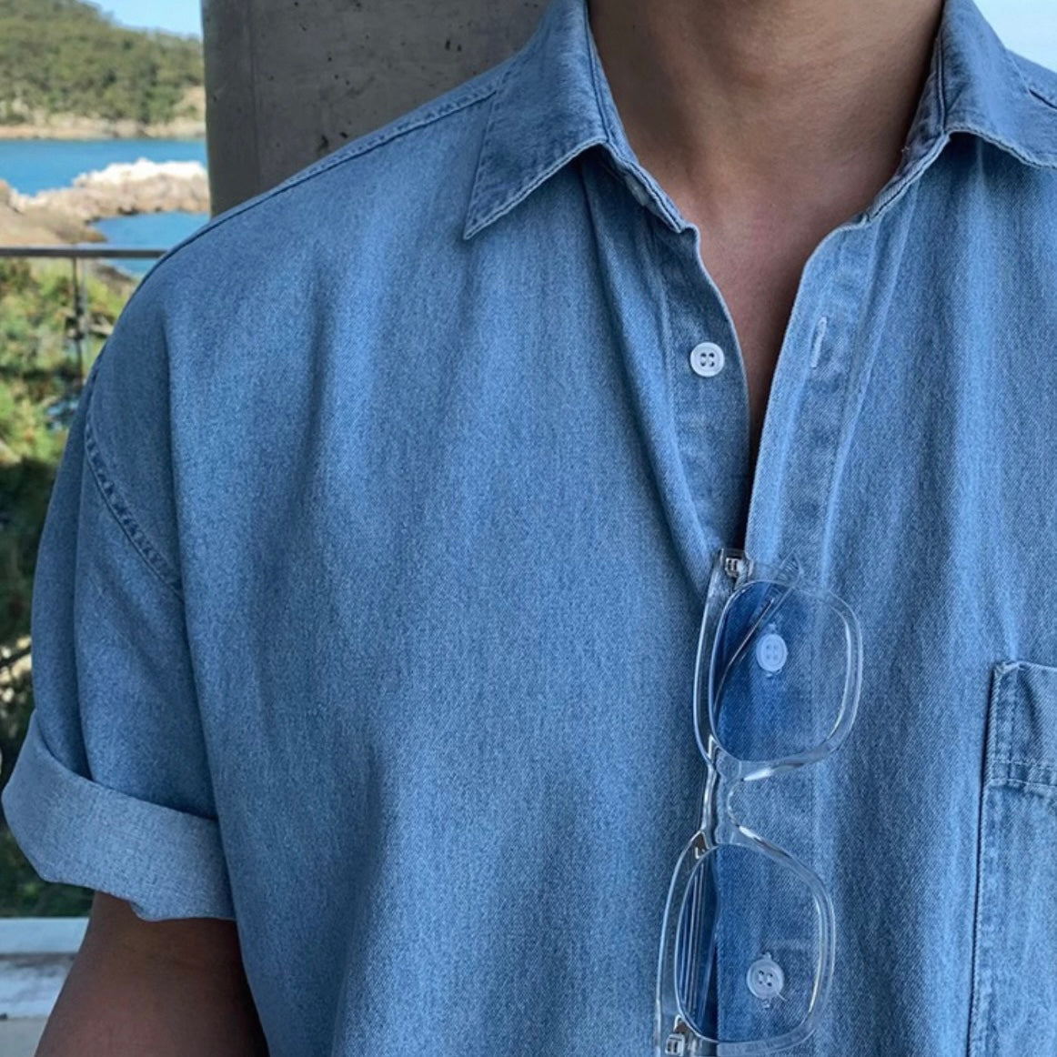 Retro Wash Denim Summer Shirt