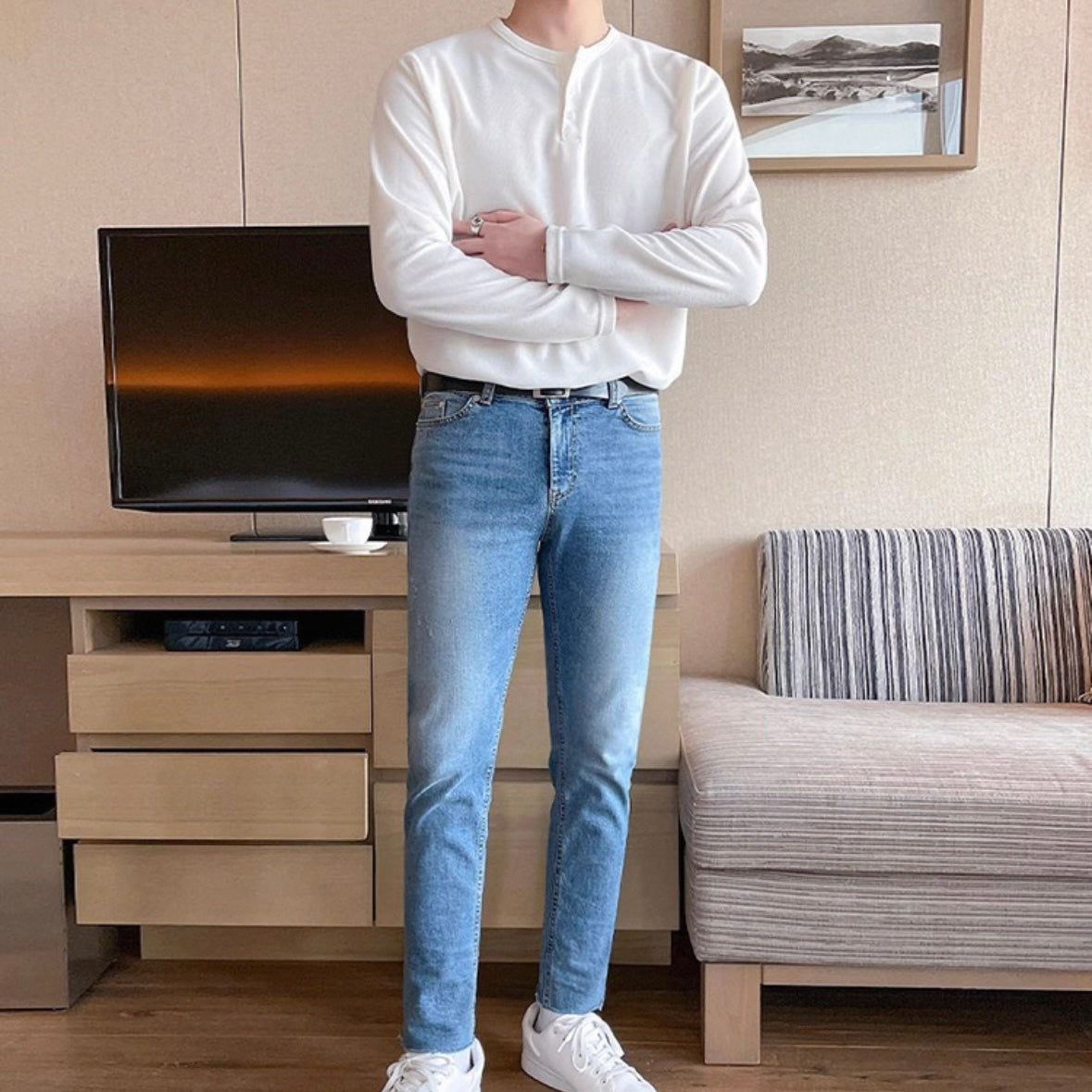 Men's Solid Color Henry Long Sleeve