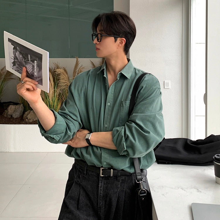 Handsome lapel simple long-sleeved knit