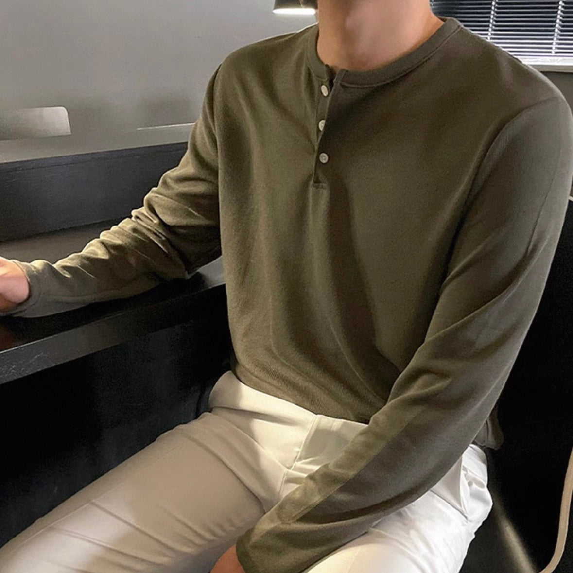 Men's Solid Color Henry Long Sleeve