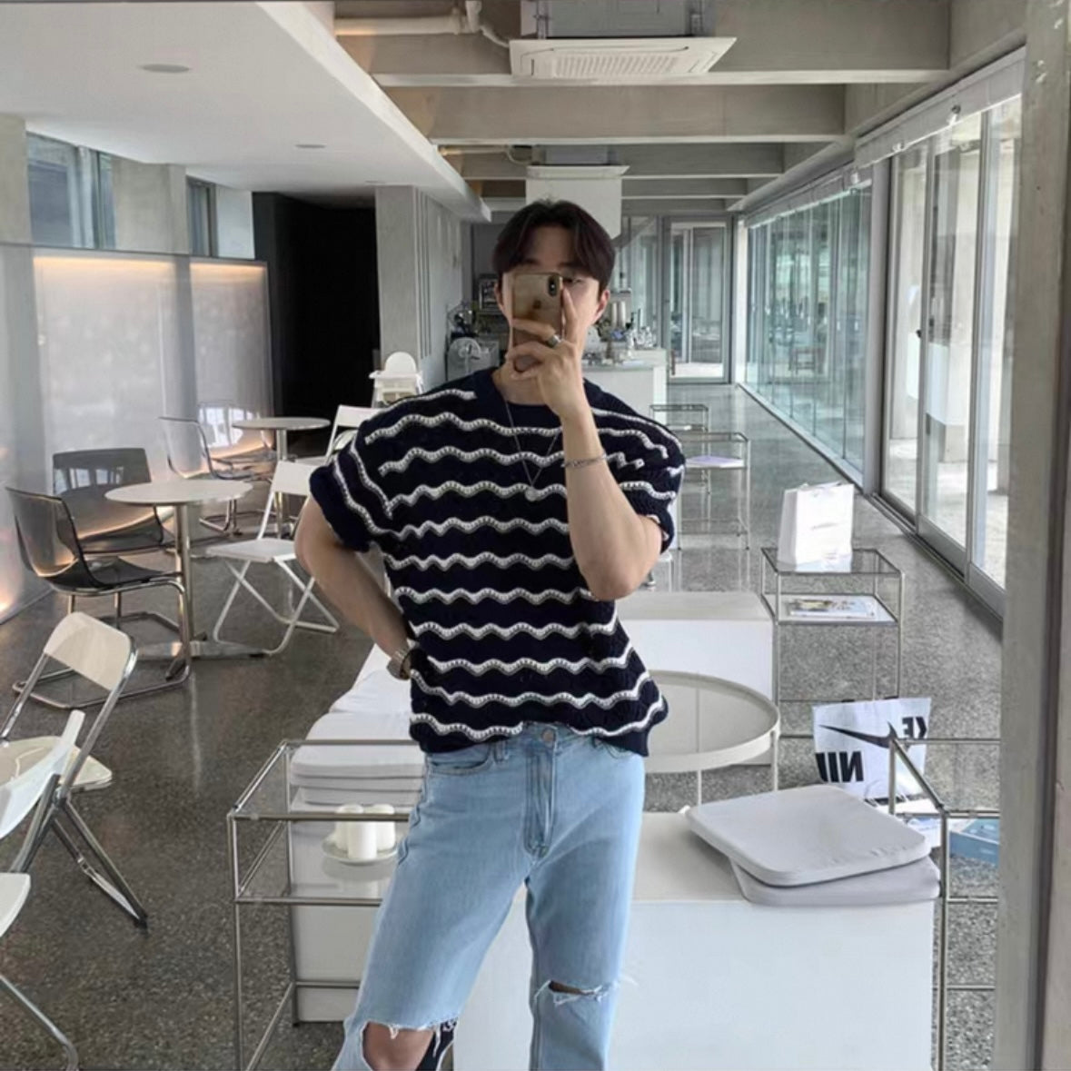 Korean Striped Casual Knit T-shirt