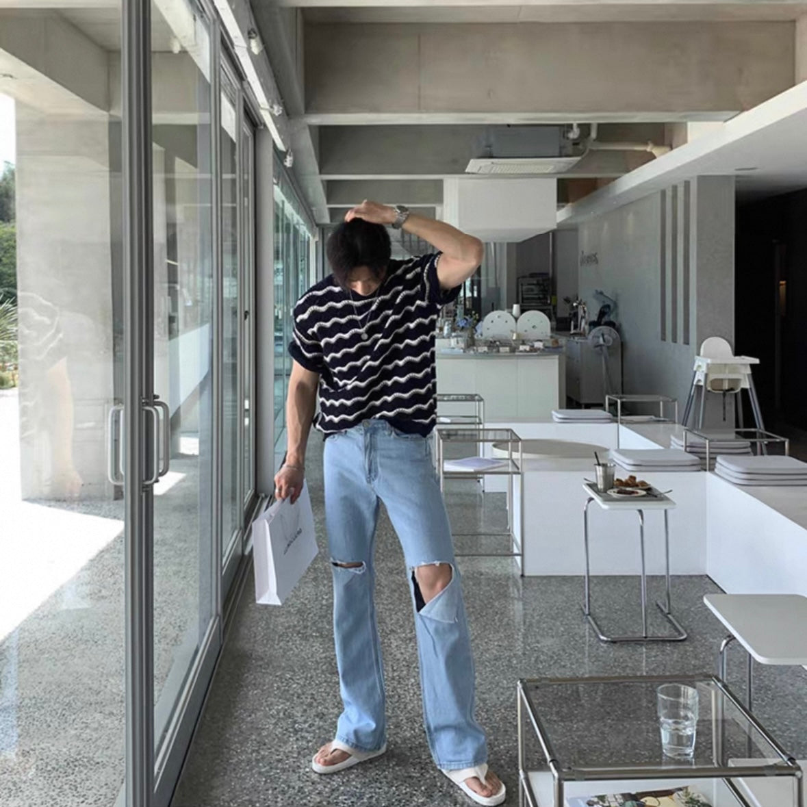 Korean Striped Casual Knit T-shirt