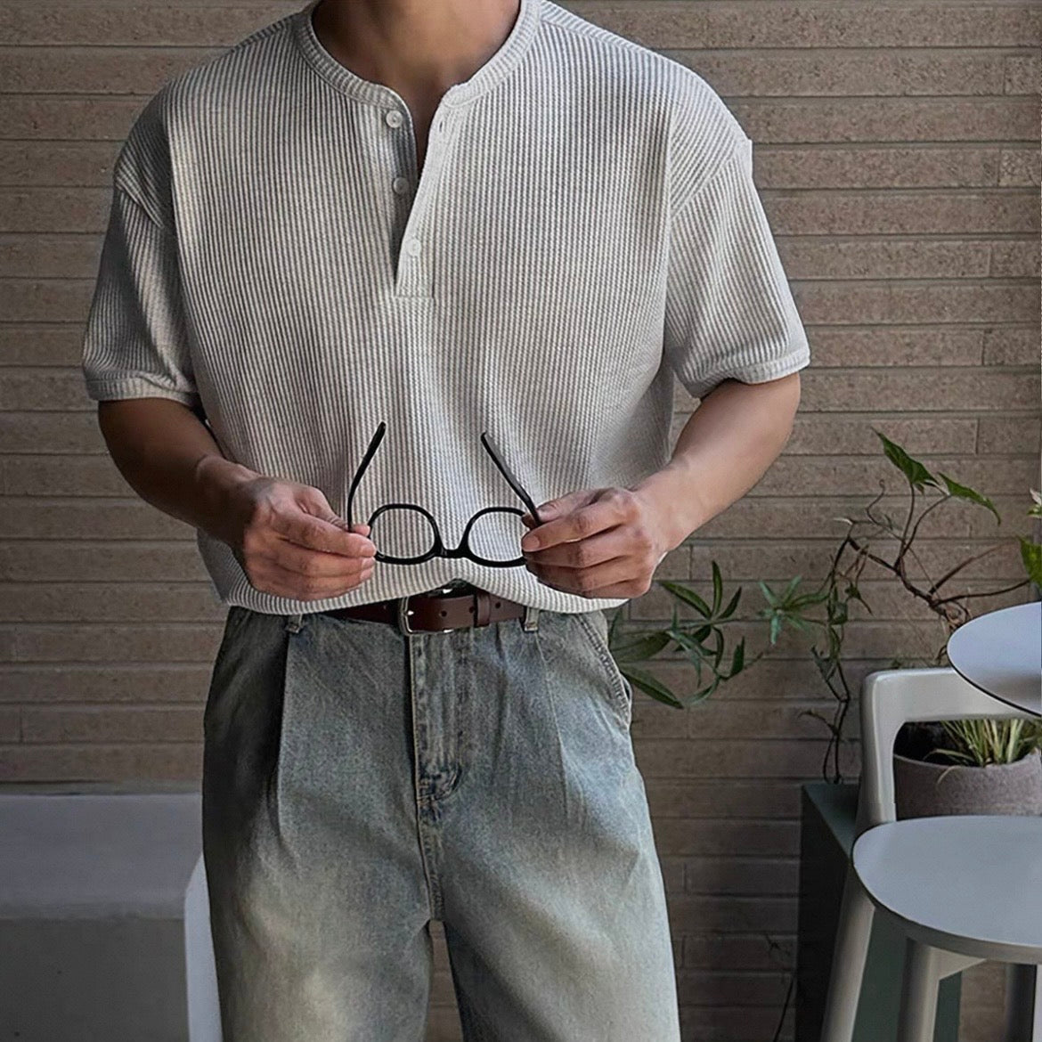 Waffle Texture Short-Sleeve T-Shirt