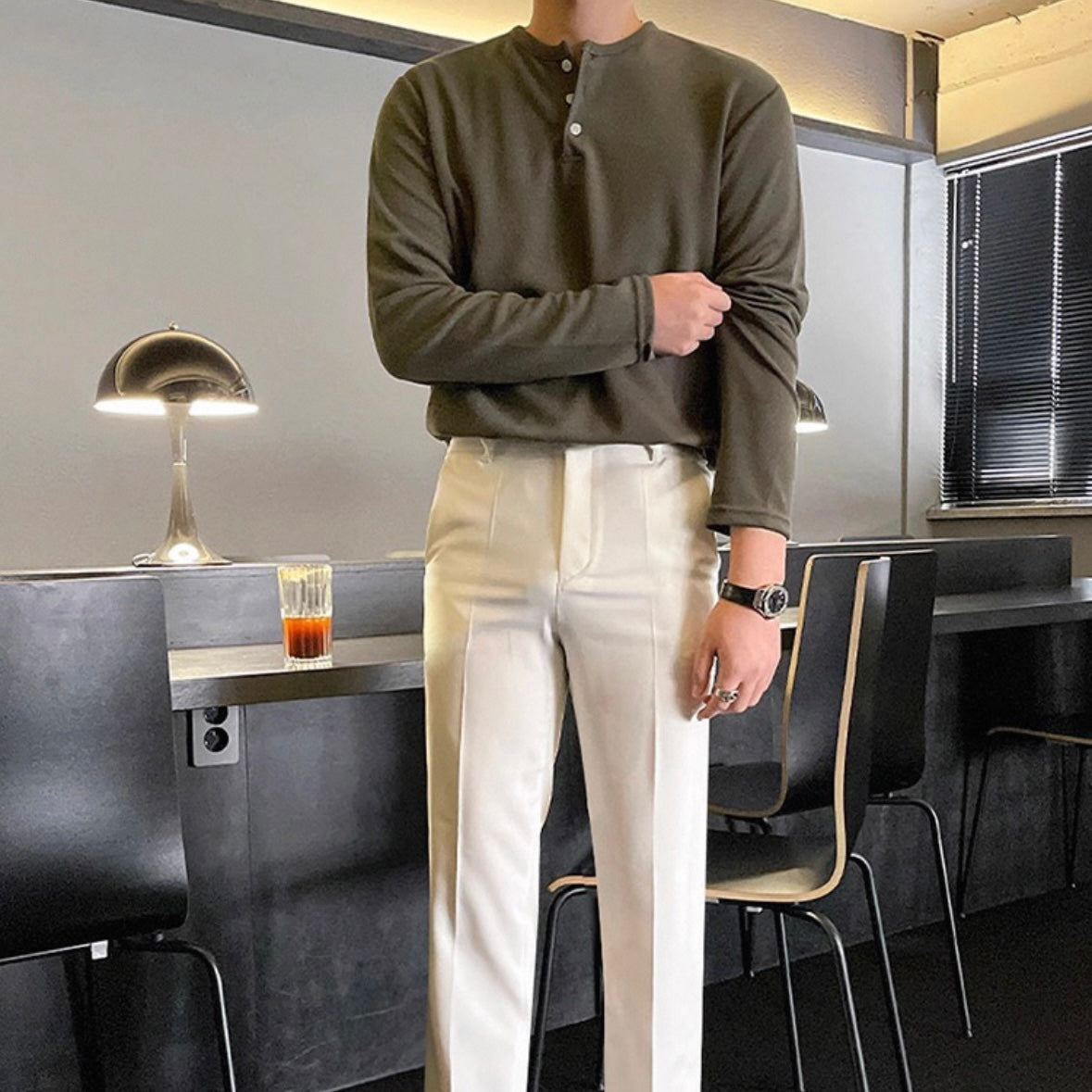 Men's Solid Color Henry Long Sleeve