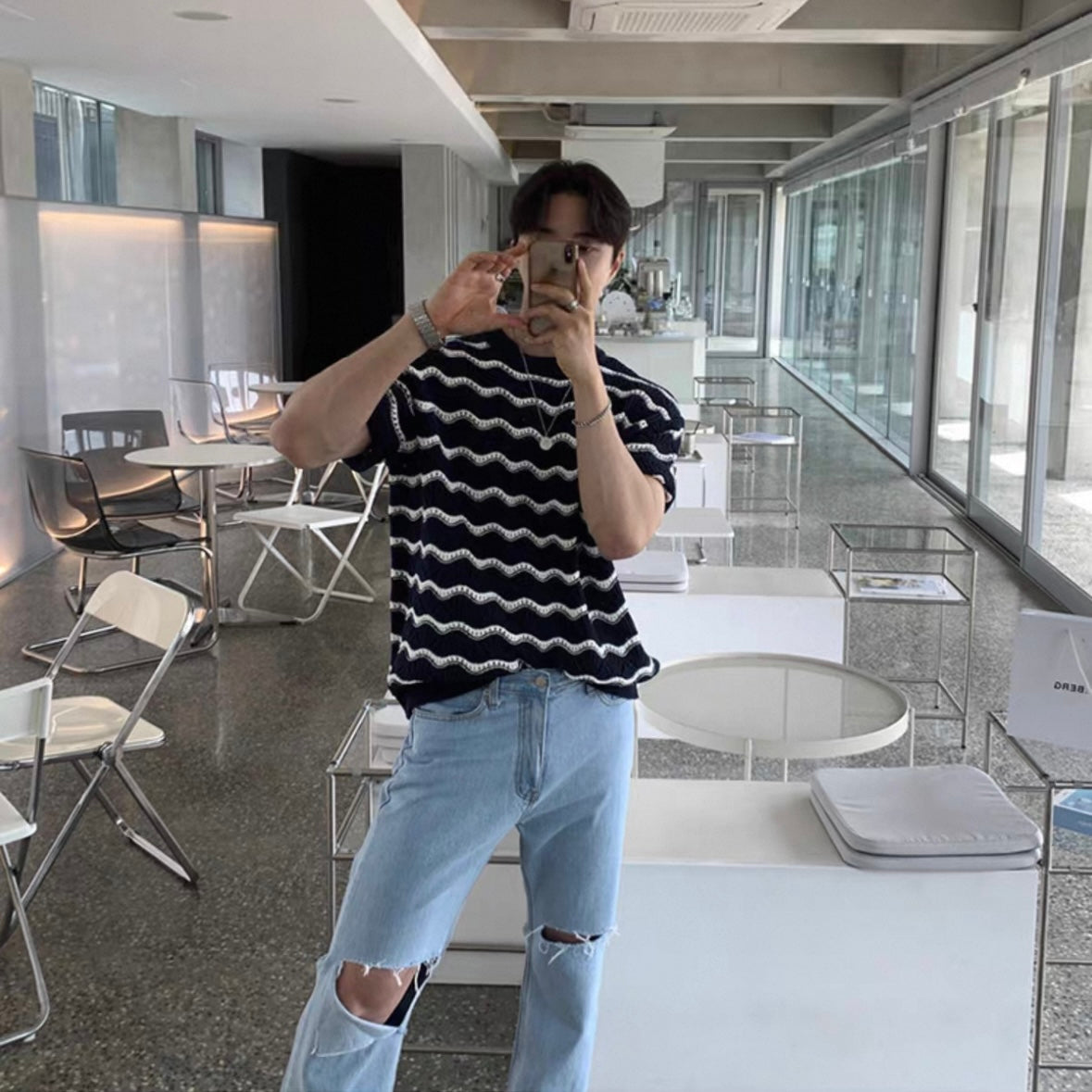 Korean Striped Casual Knit T-shirt