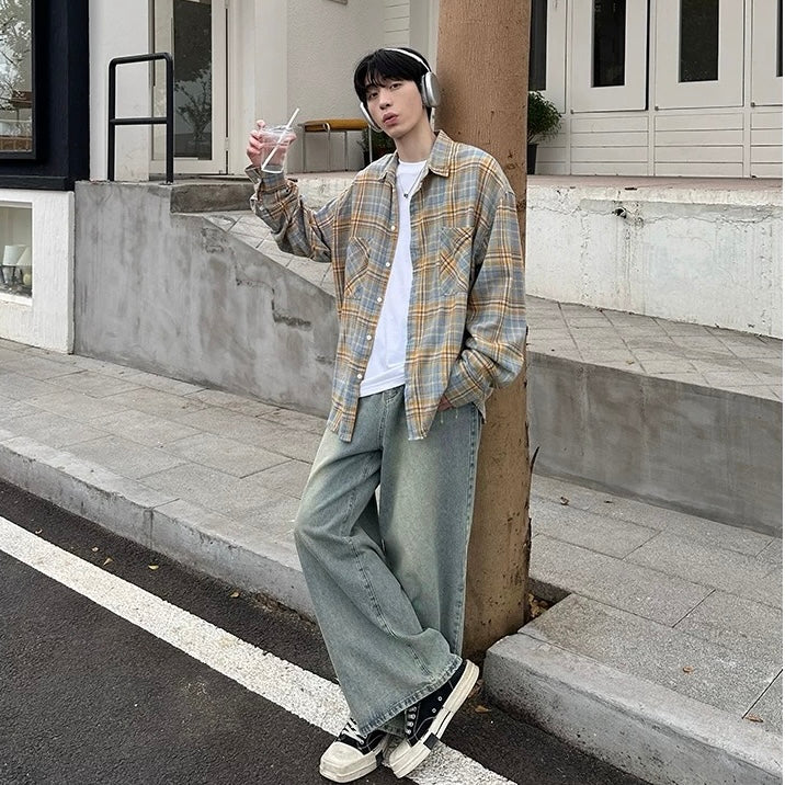 Korean Retro Casual Check Shirt