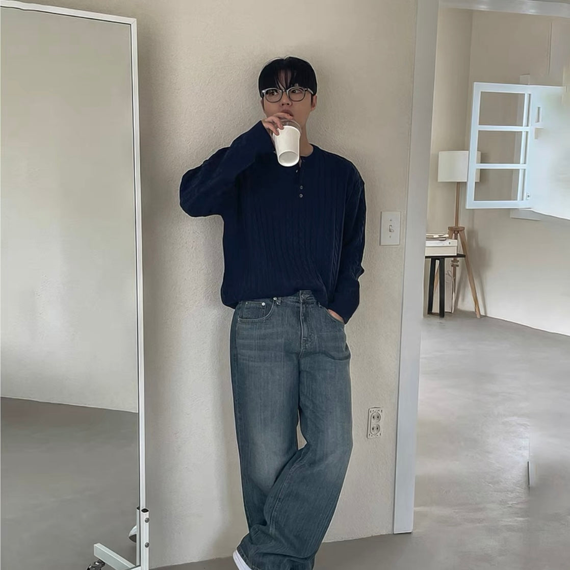 Henley Neck Knit Sweater