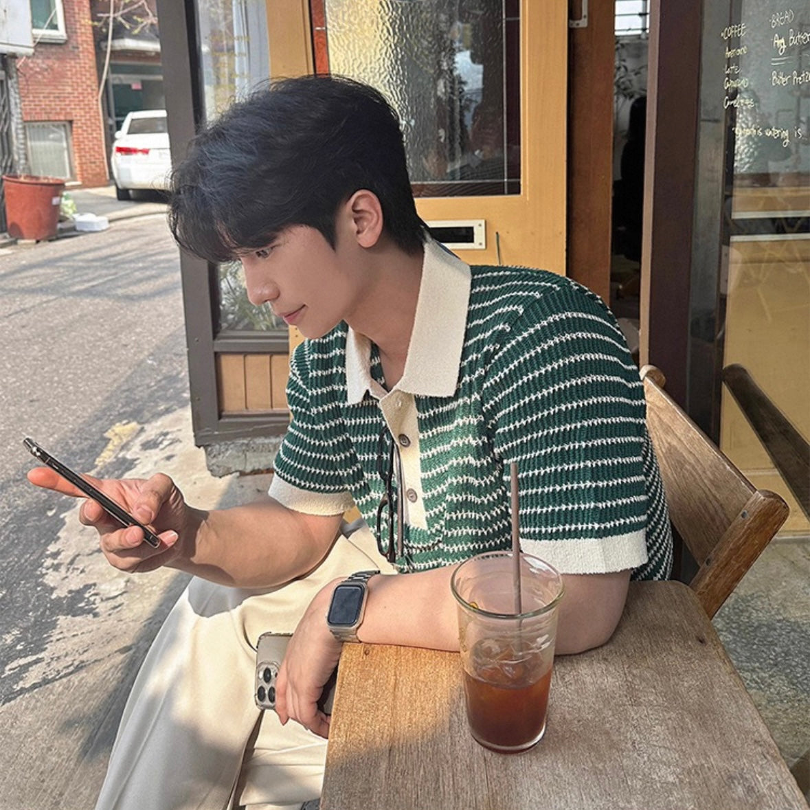 Korean Striped Polo Shirt