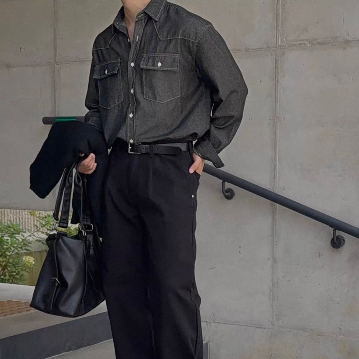 Trendy Long-Sleeve Denim Shirt