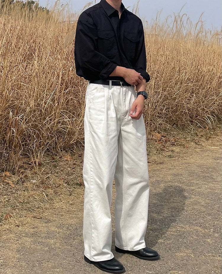 Draped Casual Straight Pants