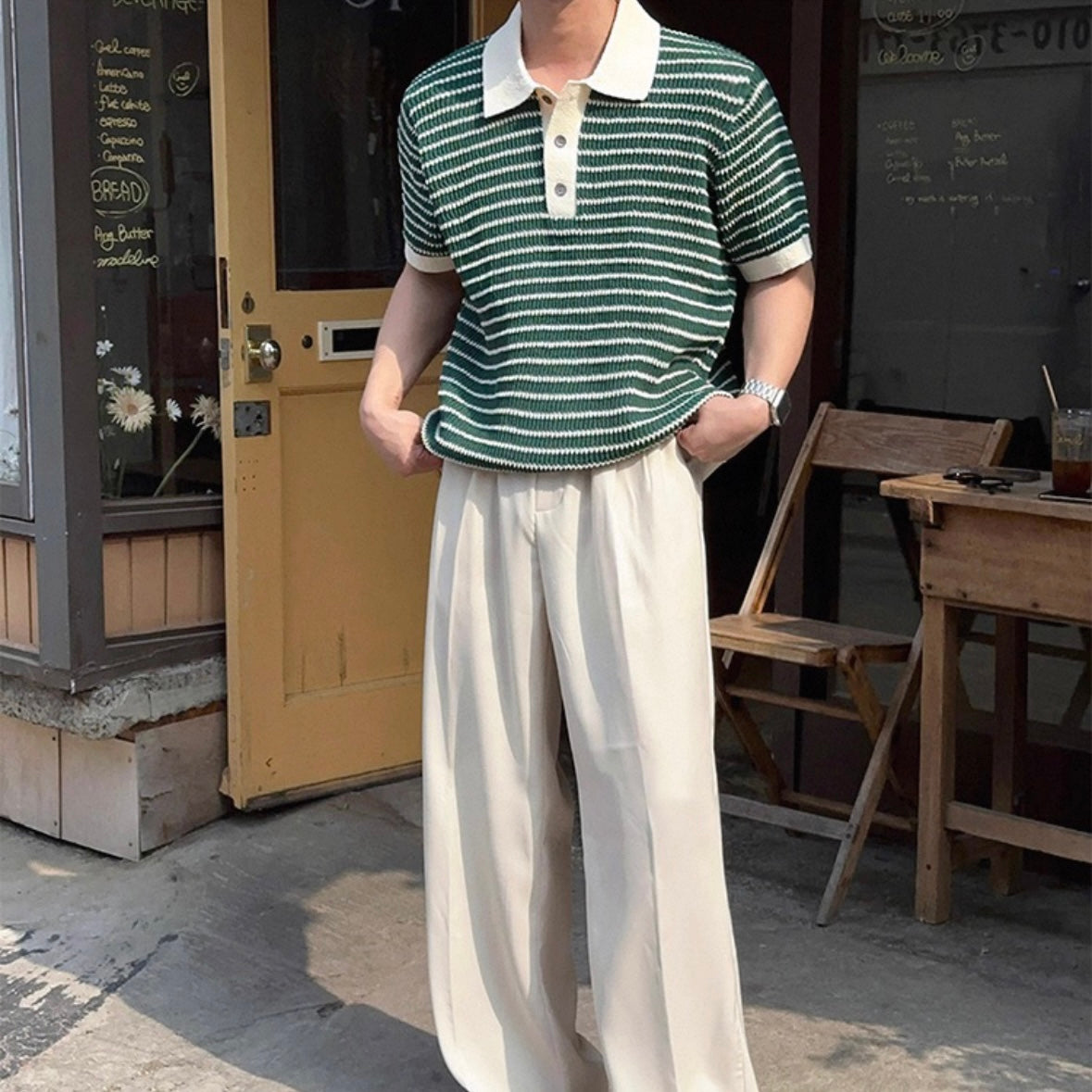 Korean Striped Polo Shirt
