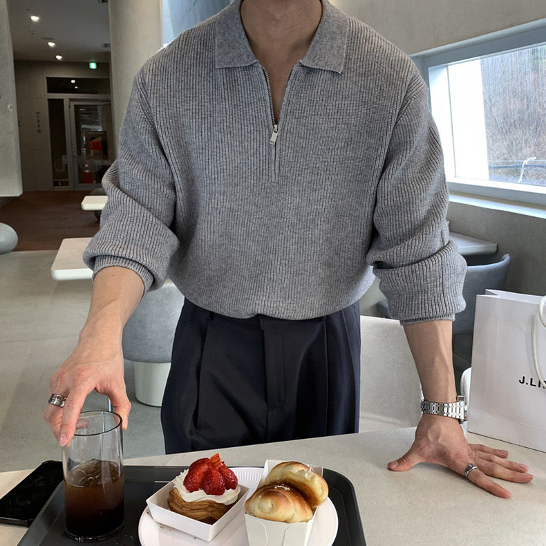 Half-Zip Lapel Knit Sweater