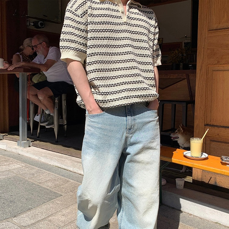Korean Summer Breeze Striped Knit Polo