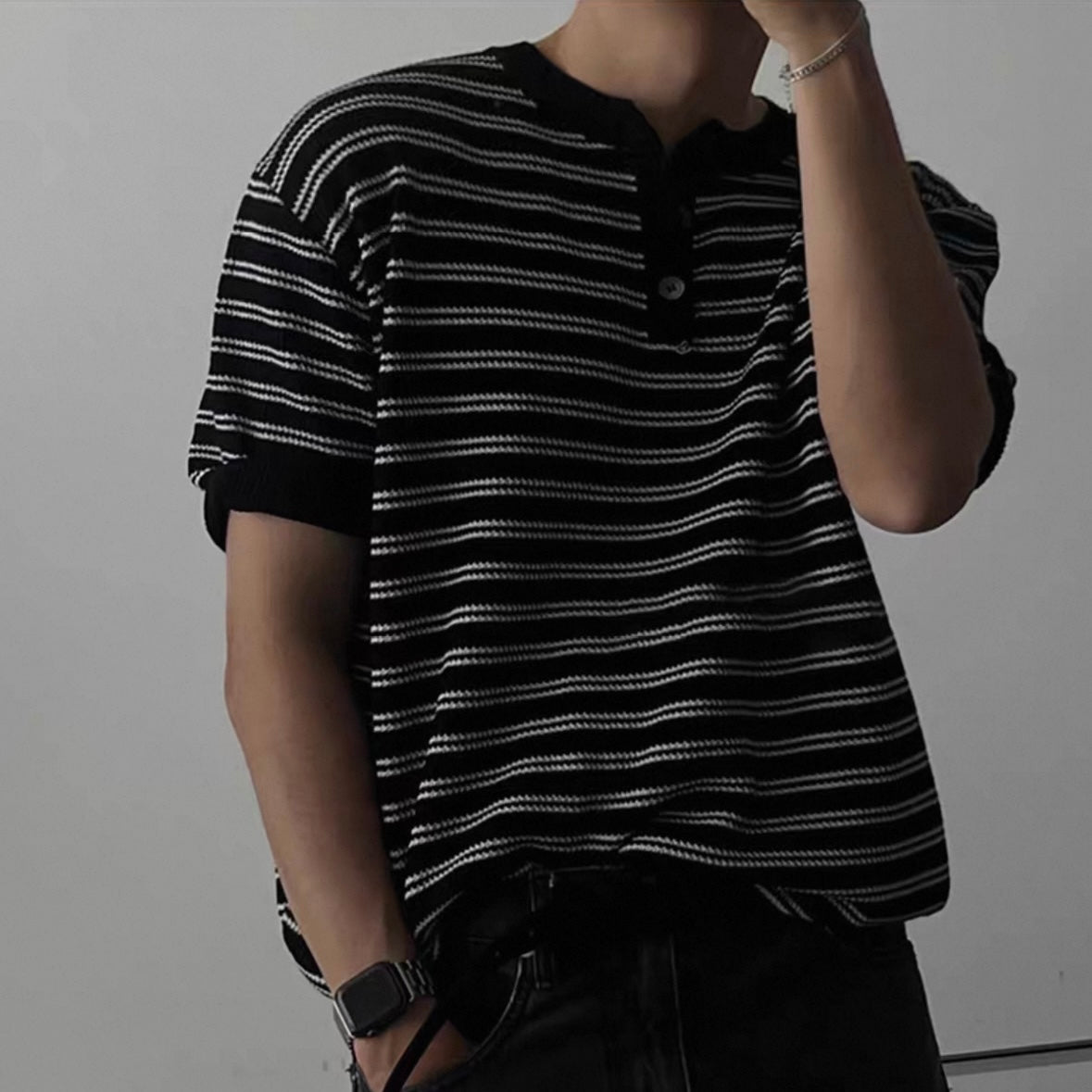 Casual Striped Knit T-Shirt