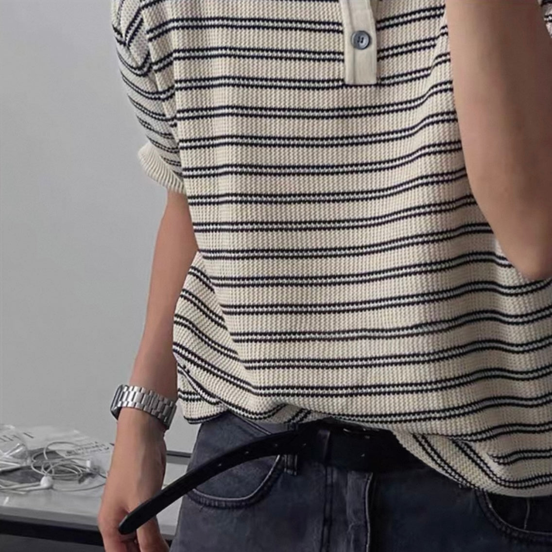 Casual Striped Knit T-Shirt