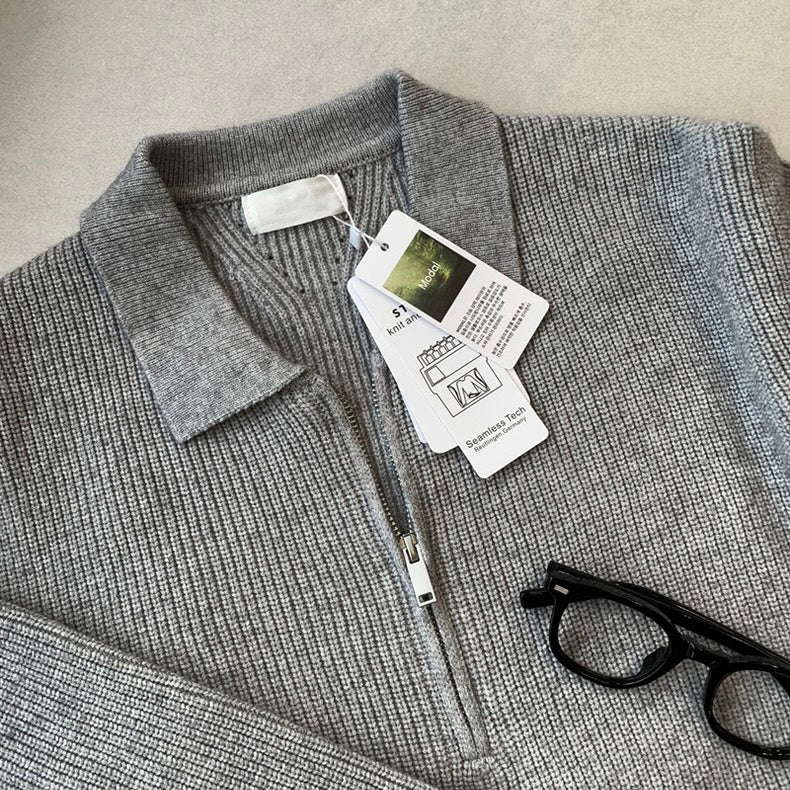 Half-Zip Lapel Knit Sweater