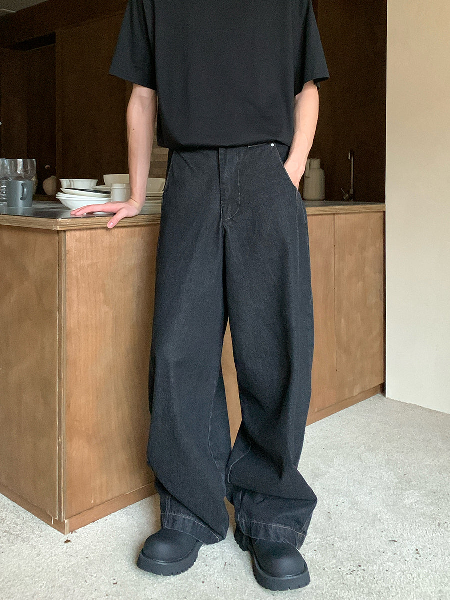 Vintage Wide-Leg Fall Denim Trousers