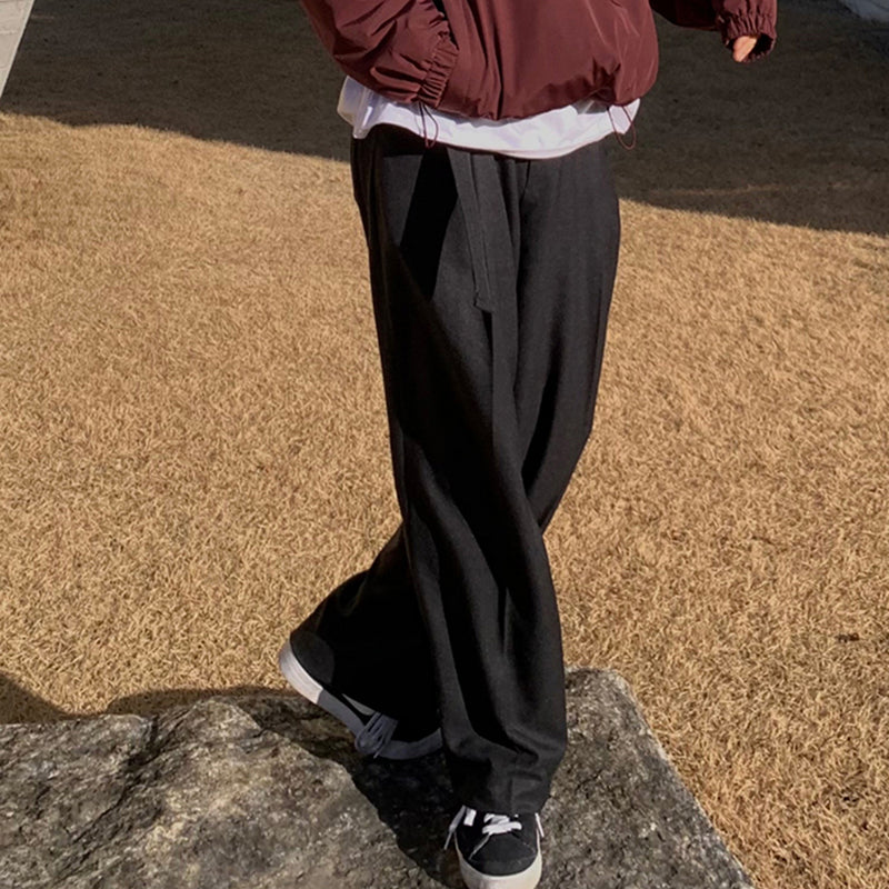 Korean Chic Draped Belted Trousers