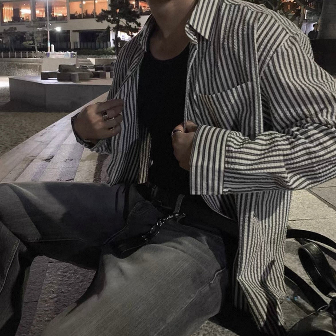 Oversized Striped Shirt Jacket