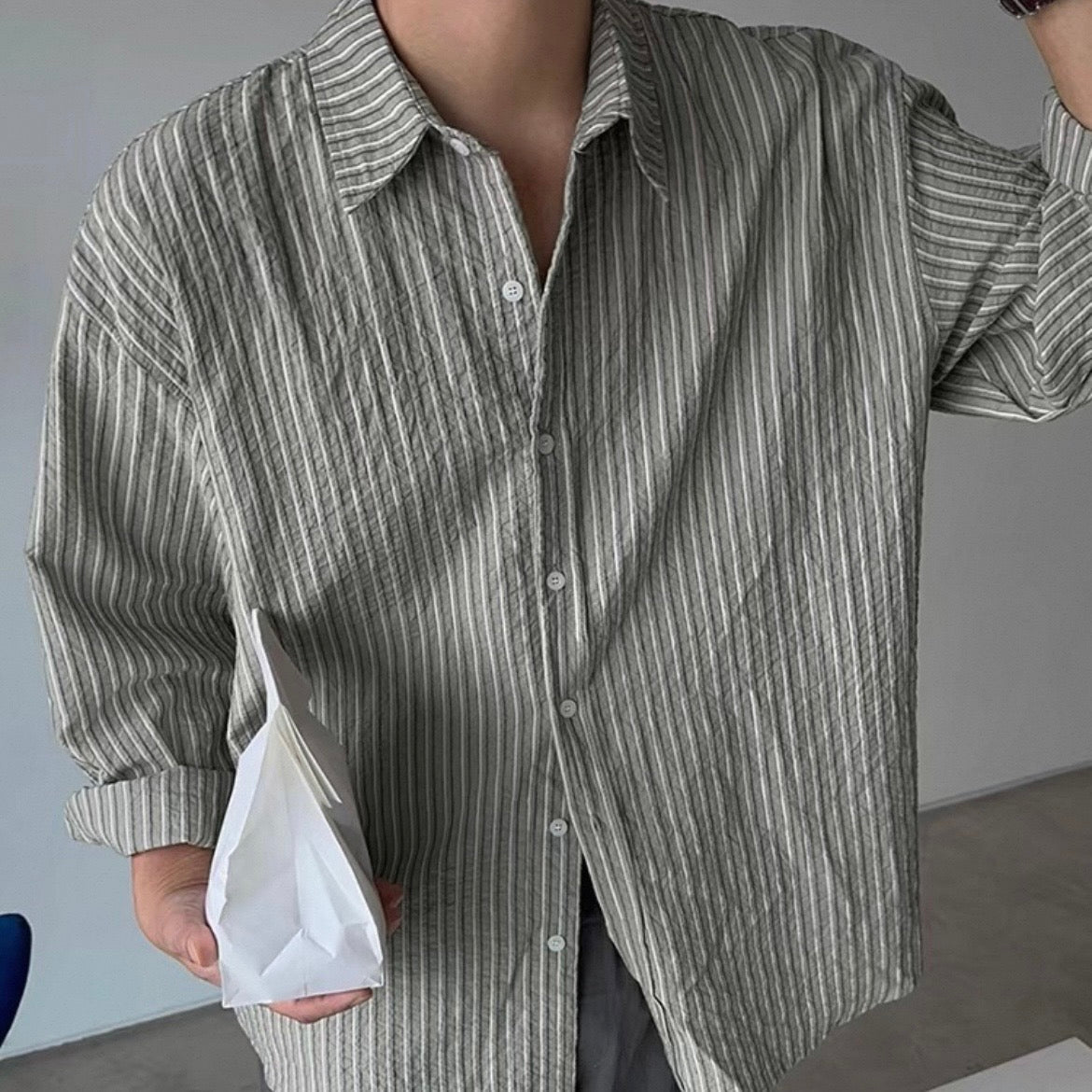 Korean-Style Striped Casual Shirt