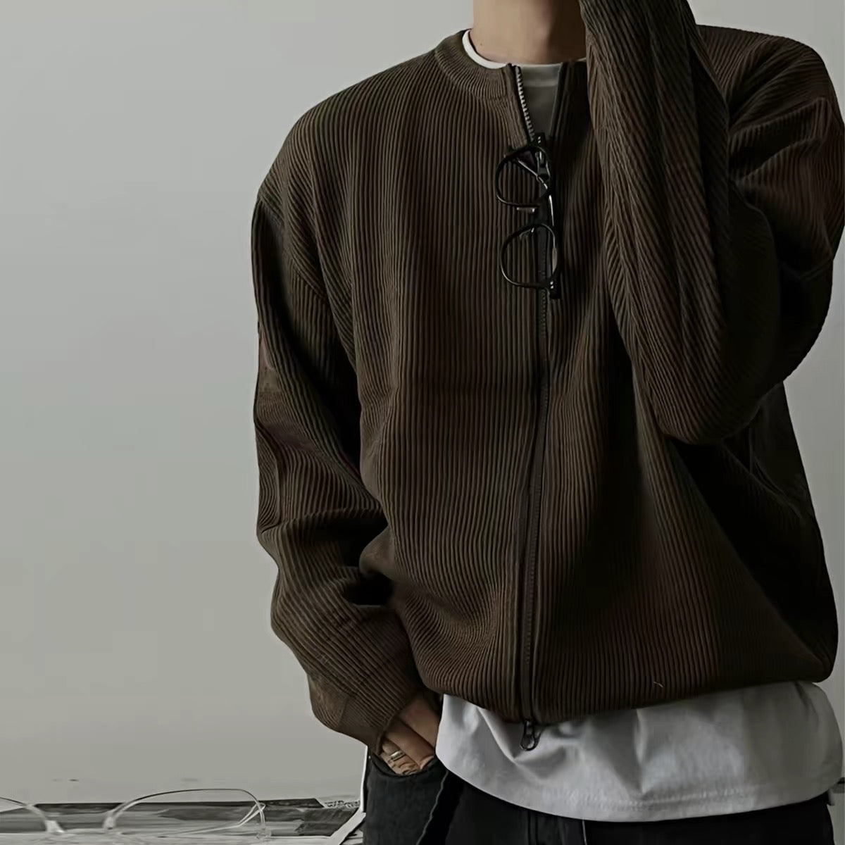 Ribbed Zip-Up Cardigan
