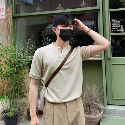 Korean V-Neck Cotton T-Shirt