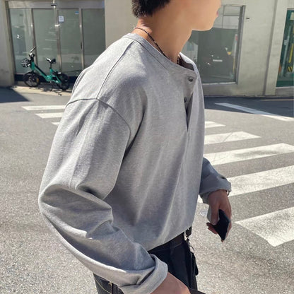 Soft Henley Neck Long Sleeve Tee