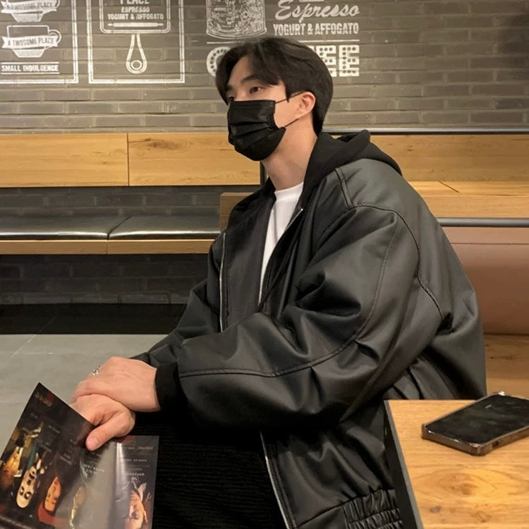 Trendy Hooded Leather Jacket