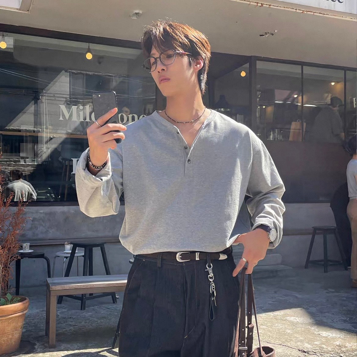 Soft Henley Neck Long Sleeve Tee