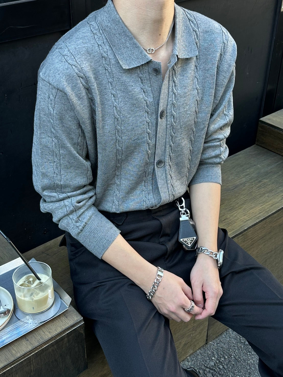 Lapel Twist Pattern Knit Sweater