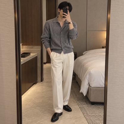 Lapel Twist Pattern Knit Sweater