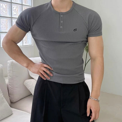 Textured Henley Short-Sleeve T-Shirt
