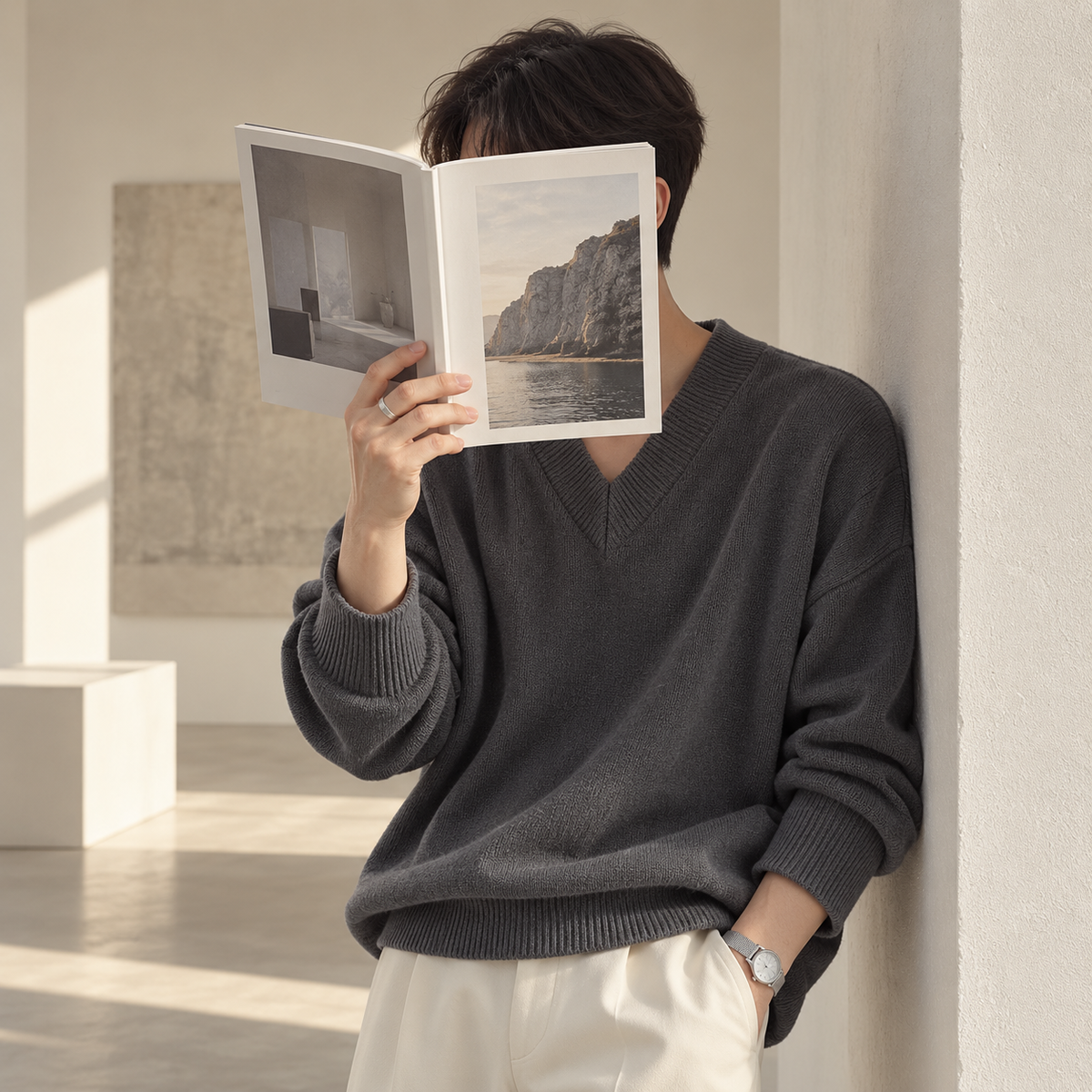 V-Neck Design Knit Sweater