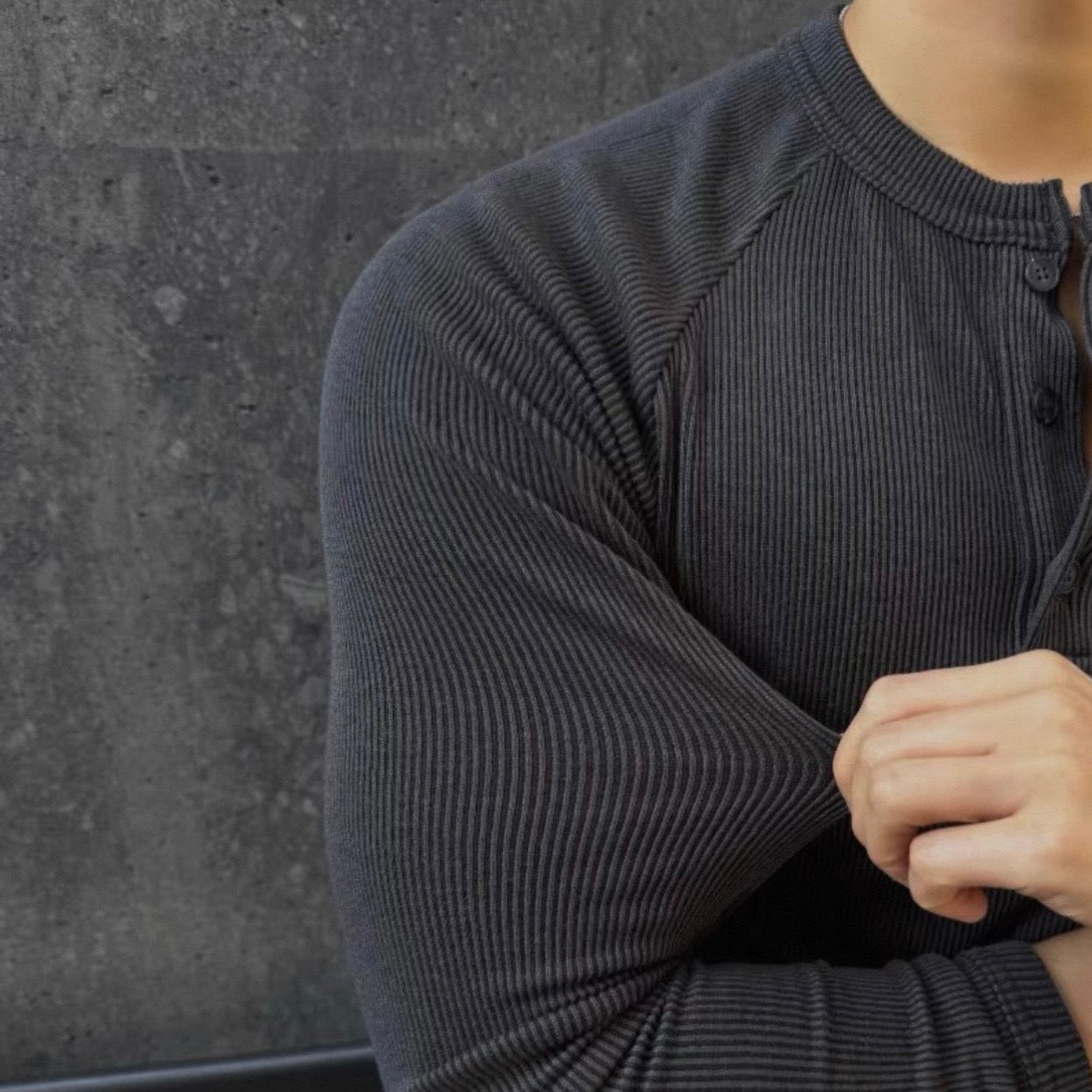 Muscle Fit Henley Neck Knit
