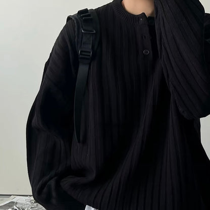 Oversized Ribbed Henley Knit Sweater