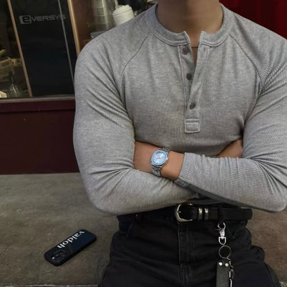 Muscle Fit Henley Neck Knit