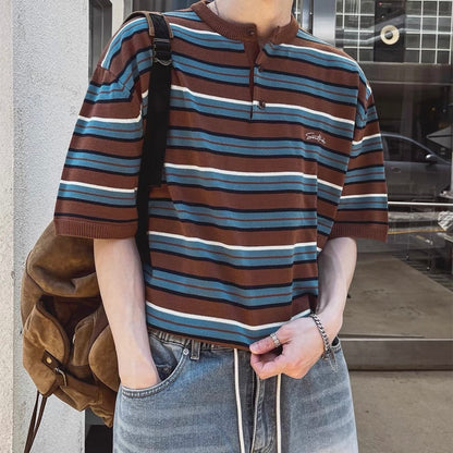 Retro Striped Henley T-Shirt