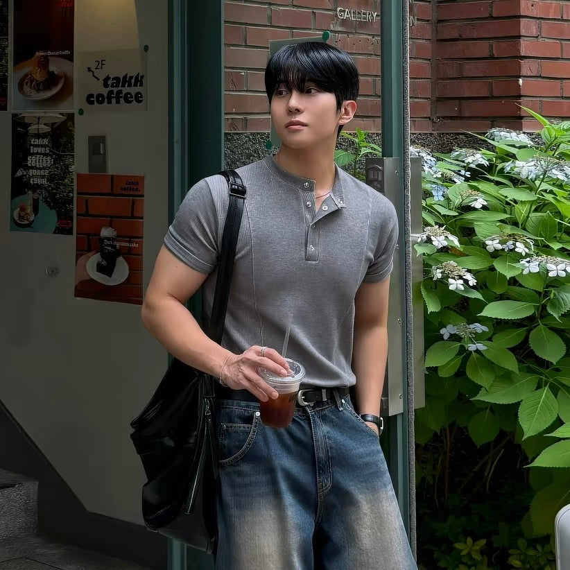 Slim Fit Half-Button T-Shirt