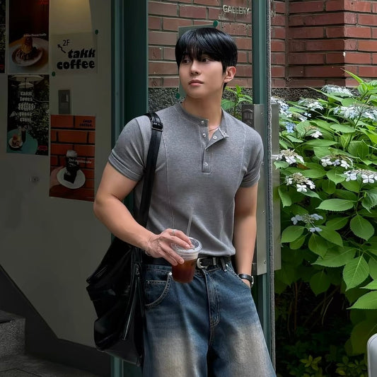 Slim Fit Half-Button T-Shirt