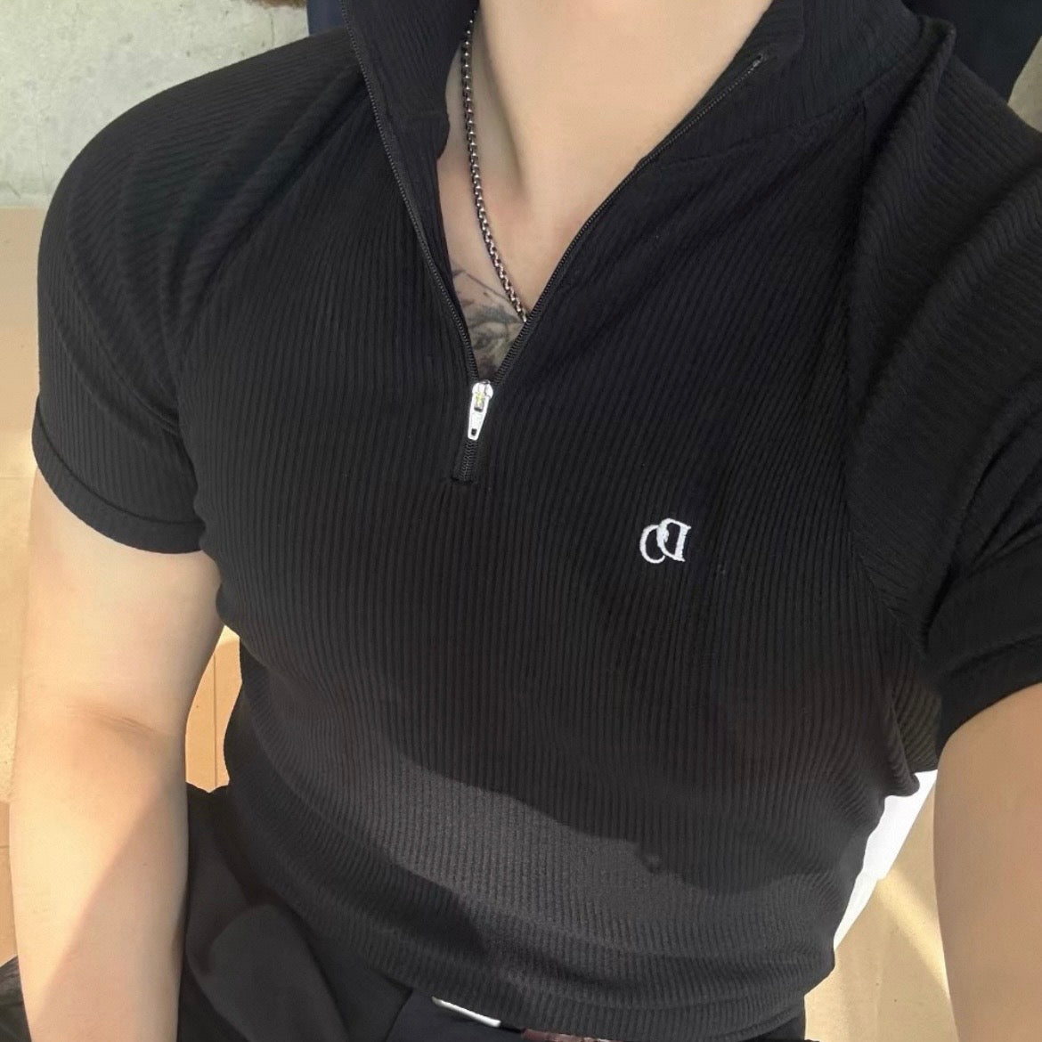 Textured Half-Zip Fitness T-Shirt