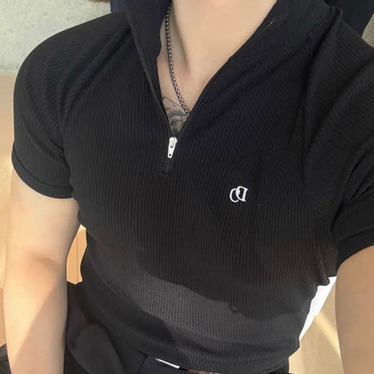 Textured Half-Zip Fitness T-Shirt
