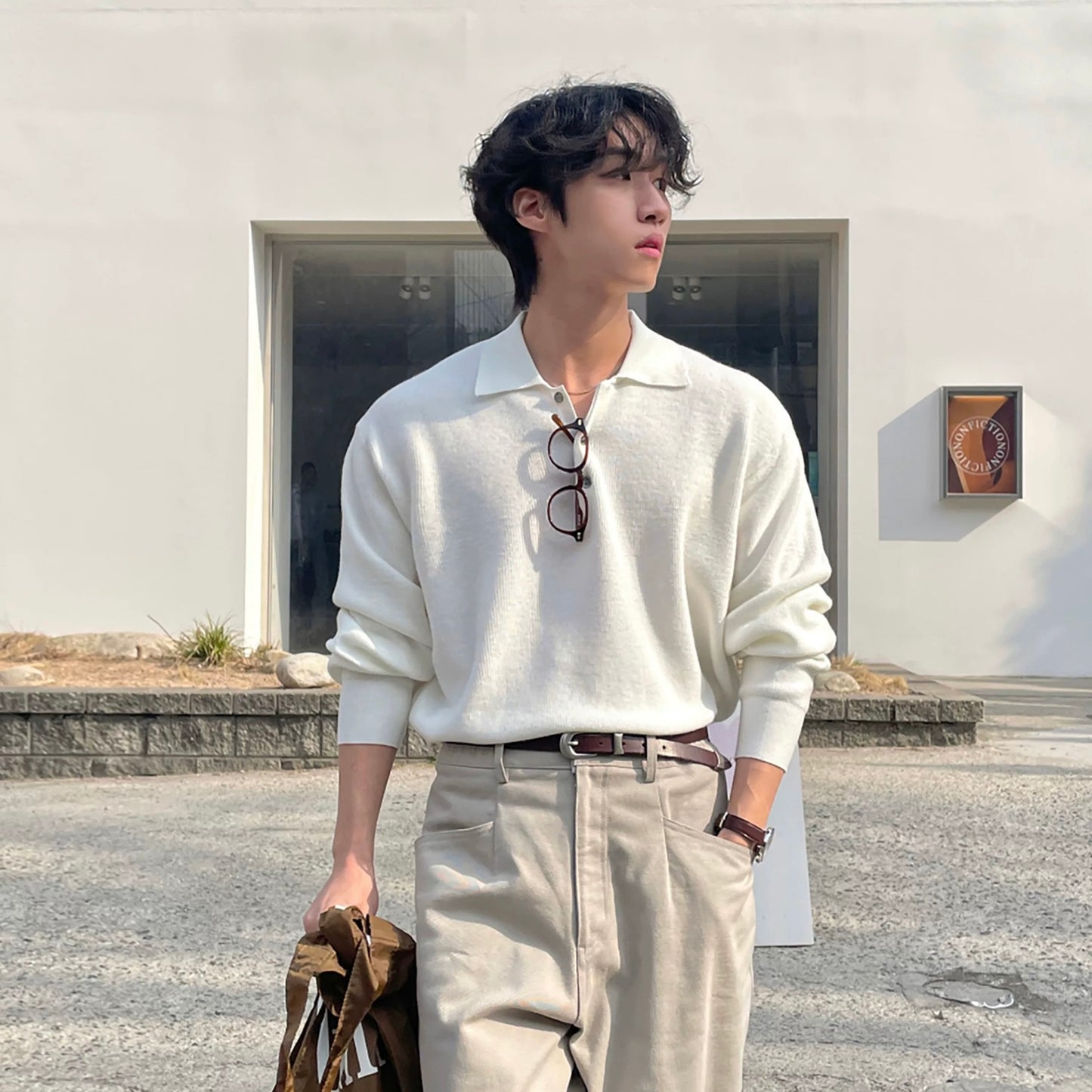 Lapel Casual White Knit